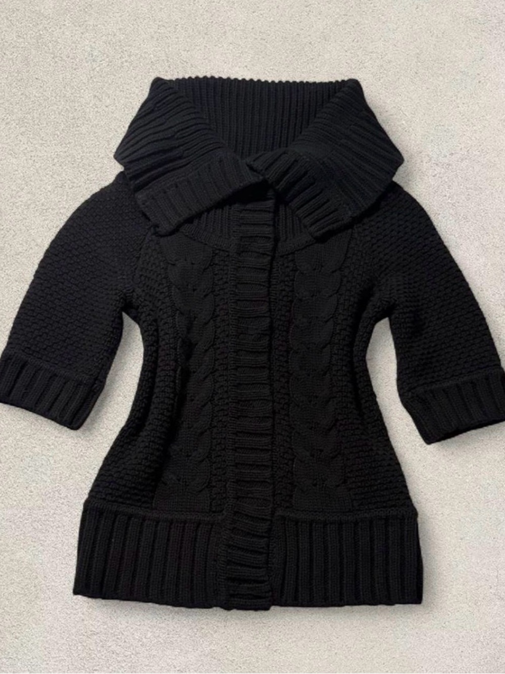Preppy Express Black Cable Knit Foldover Collar Cardigan Sweater Women’s M